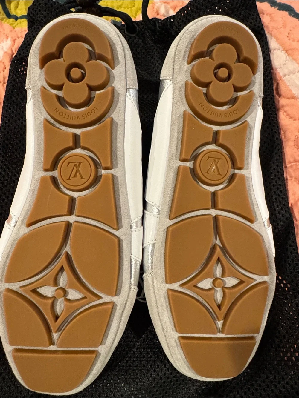 Louis Vuitton Silver and White Women’s Lace-Up Leather Sneakers